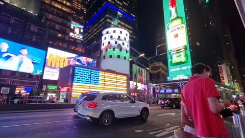 Low angle shot of Times Square street with billboard  New York City Stock Footage 228321455