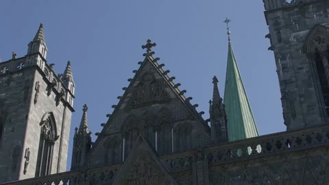 Low angle shot of the top of the Nidarosdomen cathedral Stock Footage 246180677