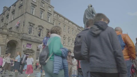 Low Angle Shot Of Tourists At Edinburgh Fringe Festival Stock Footage 114495680