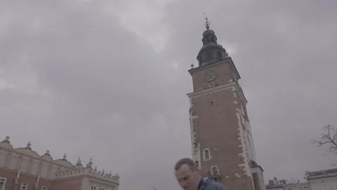 Low Angle Shot of Town Hall Tower in Main Market Square Stock Footage 342559126