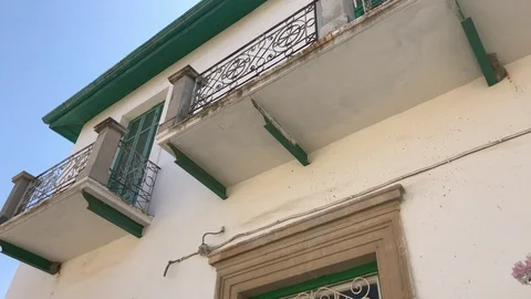 Low Angle Shot Under Tradition Old House Balcony in Lefkara Village Stock Footage 90604384