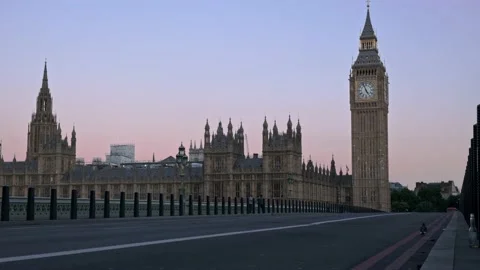 Low angle shot of Westminster Bridge and Parliament Stock Footage 206302521