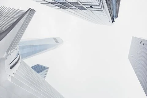 A low-angle shot of the World Trade Center terminal station and the nearby .. Stock Photos