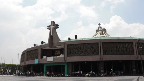 Low angle side shot of the Basilica of Guadalupe in Mexico City. Stock Footage