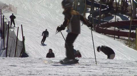 Low Angle of Skiers Stock Footage 26073147