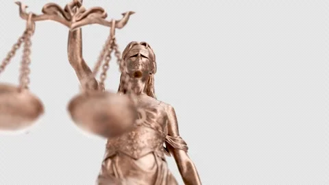 Low Angle Slow Crane Movement Upward Lady Justice Statue with Alpha Channel Stock Footage 319866813