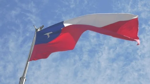 Low angle slow motion shot of Chilean flag waving in wind Stock-Footage 87877150