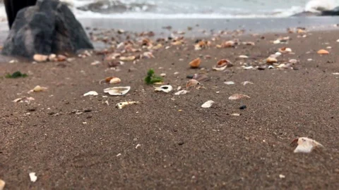Low Angle slow motion wave crashing on beach Stock Footage 100605480