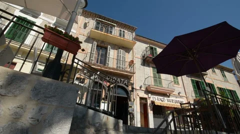 Low Angle Spanish Shops Stock Footage 48857856