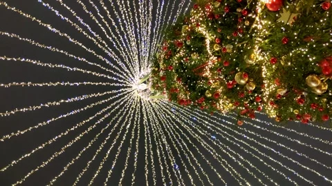 Low angle spinning view of Christmas tree Stock Footage 256673756