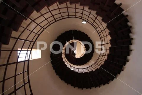 Low Angle, Spiral Stairs Stock Photos