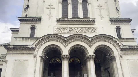 Low Angle St Alexander Nevsky Cathedral Entrance Architecture Sofia Bulgaria Stock-Footage 344478393