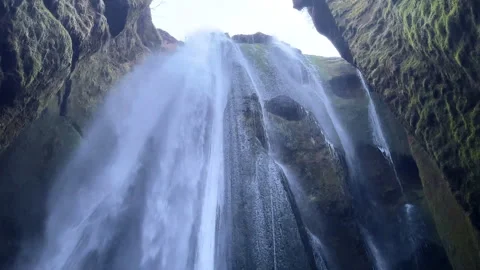Low Angle Static Shot of Gljufrafoss Hidden Waterfall, Iceland. Stock Footage 327673059