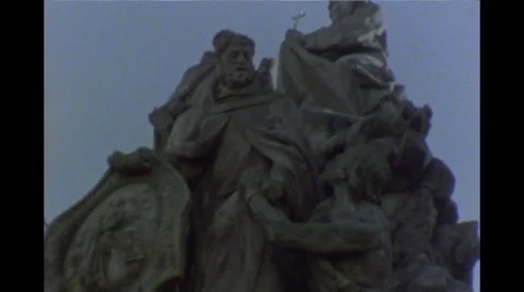 Low Angle of Statue on Charles Bridge, Prague Super 8 Stock Footage 49977202