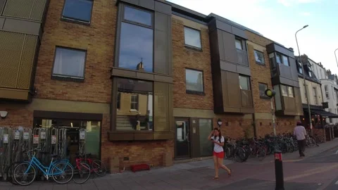 Low Angle Street View of Historical Oxford Central City of England Stock Footage 313674714