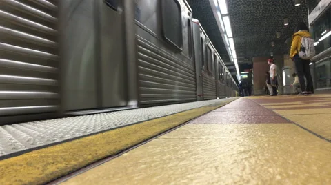 Low angle of a subway approaching the camera in Los Angeles Stock Footage 63928304