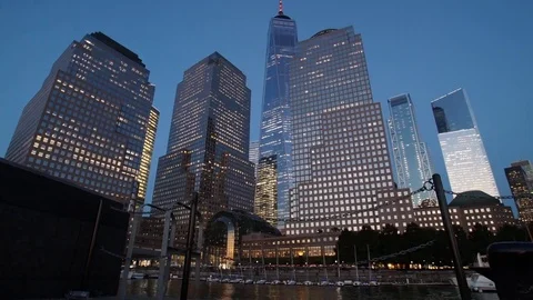 Low Angle Sunset Time-lapse by the World Trade Center Stock Footage 80376930