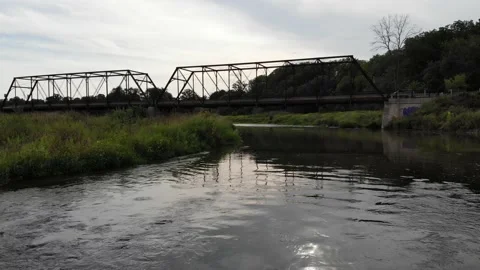 Low Angle Of SUV Crossing Old Metal Bridge Video stock 141171282