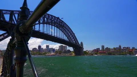 Low angle of Sydney Harbour Bridge with no river traffic v2 스톡 동영상 100027033