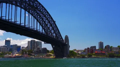 Low angle of Sydney Harbour Bridge with no river traffic 스톡 동영상 100028485