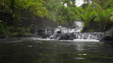 Low Angle Tabacon Resort Hot Springs in La Fortuna, Costa Rica Stock-Footage 145986502