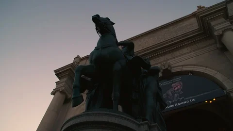 Low Angle of Teddy Roosevelt Equestrian Statue outside Museum of Natural History Stock Footage 90099508