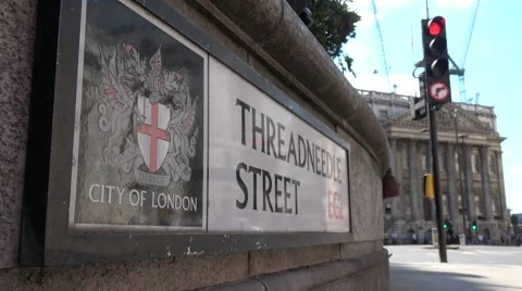Low angle of threadneedle street ec2 sign Stock Footage 66861599