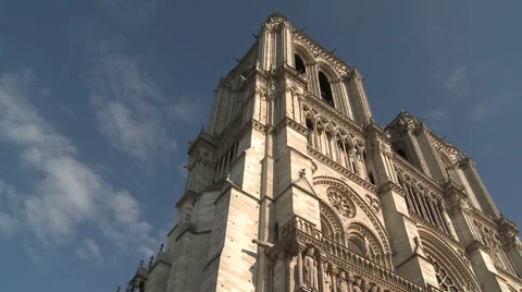 Low Angle Tilt Up to Notre Dame Stock Footage 52816301