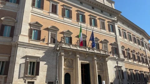 Low angle tilt up shot of Palazzo Montecitorio facade without people Rome Stock-Footage 345657618