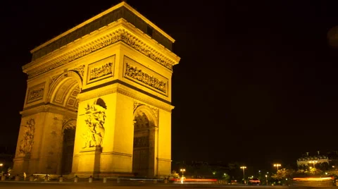 Low angle time lapse of the Arc de Triomph by night Stock Footage 40391360