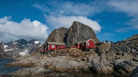 Low angle time lapse of clouds over Hamnoy Stock Footage 112718543