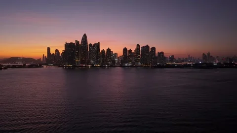 Low Angle Time Lapse of Panama City Downtown Skyline at Sunset and Blue Hour Stock Footage 334160894