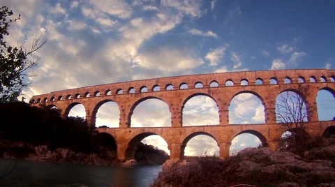 Low angle time lapse of The Pont du Gard Stock Footage 46321353