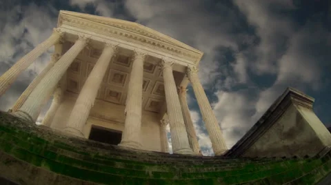 Low angle time lapse of a Roman Temple, located in France Stock Footage 46735910