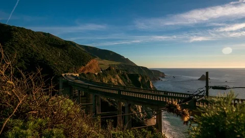 Low Angle Time Lapse of Sunset at Bixby Bridge In Big Sur Stock Footage 105619485