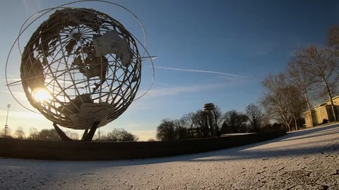 Low angle time-lapse of Unisphere NYC sunrise Stock Footage 103822461