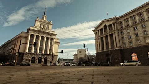 Low Angle Timelapse of the National Assembly Building in Sofia, 2026 Stock Footage 325630207