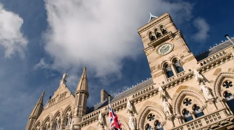 Low Angle Timelapse Shot of Clouds Over Northampton Guildhall Stock Footage 61486029