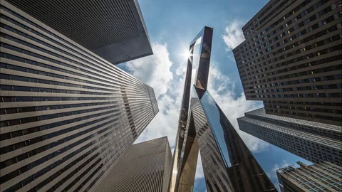 Low angle timelapse view on New York City skyscrapers Stock Footage 79582788