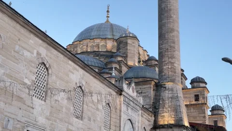 Low angle tracking shot dome and minaret of the Nuruosmaniye Mosque Stock Footage 340154813