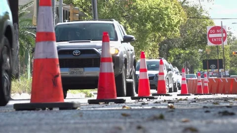 Low angle of traffic with cones Stock Footage 292823403