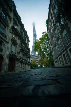 Low angle of two old buildings with the Eifel Tower in the background 库存照片