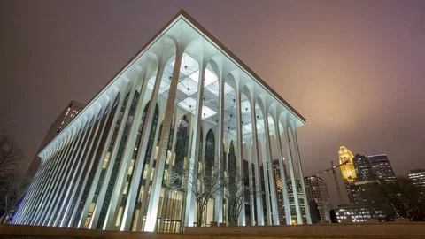 Low Angle on Unique Minneapolis Architecture at Night Video stock 81146360