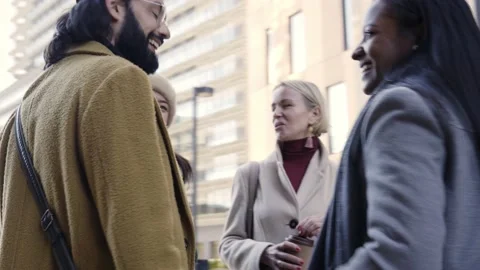 Low angle of a unity group of business people in circle. Happy smiling colleague Stock Footage 170676285