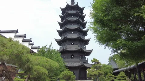 Low angle upward shot of ancient pagoda in Ancient Town of Shanghai Stock Footage 337357078