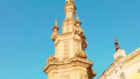 Low-angle upward tracking shot of the Immaculate Conception Spire Stock Footage 315936498