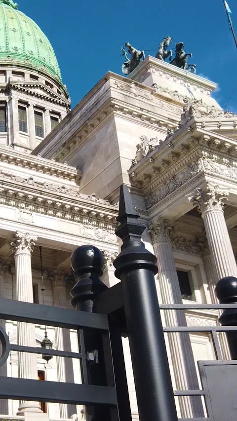 Low angle vertical of fenced National Congress legislative Parliament of Stock-Footage 333122852