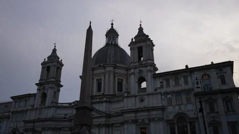 Low-angle view of 17th-century church Sant'Agnese in Agone - SantAgnese in Stock Footage 256030541