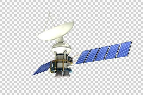 Low angle view of 3d solar power satellite Illustrazione stock