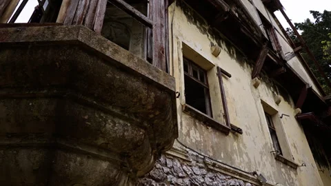Low angle view of a abandoned villa in a forest Stock Footage 267341573
